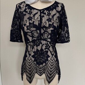 Navy Tart Elegant Black Lace Women Top